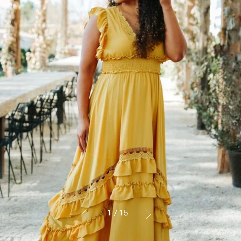 BALTIC BORN JASMINE RUFFLE MUSTARD MAXI DRESS